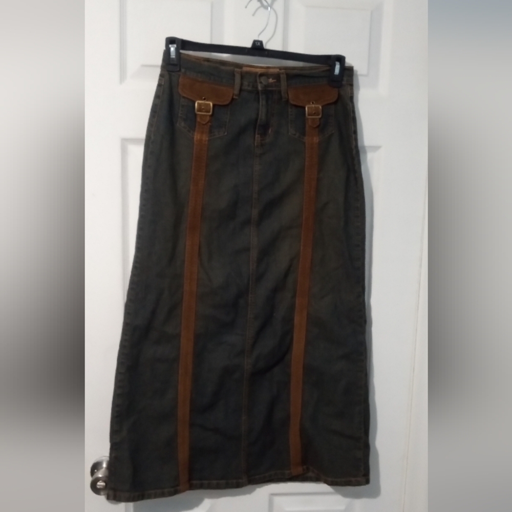 BONGO Distressed Denim and Brown Courdaroy Asymmetrical Skirt